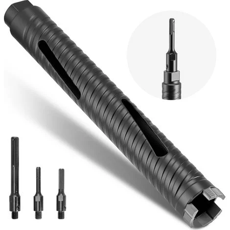 VEVOR Punte per Muratura Diametro 38 mm, Profondita di Foratura 241 mm, Filettatura Interna M16, Punta Carotatrice Diamantata a Secco con 3 Adattatori, Chiave Esagonale per Cemento Armato
