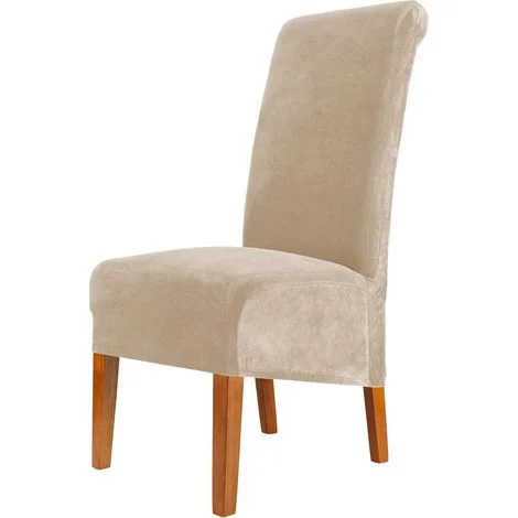[MAI USATO]Coprisedie da pranzo in velluto, coprisedia elasticizzato grande, coprisedia con schienale alto in spandex elastico e lavabile, XL, set da 2, beige