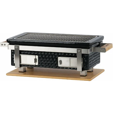 BBQ-Toro griglia da tavolo in ceramica a carbone con base in legnonerogriglia hibachi da esterno per il campeggio