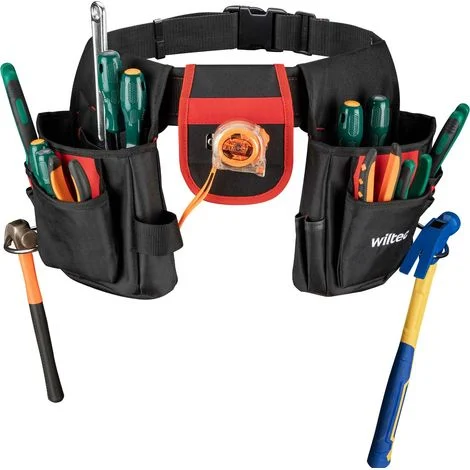 Wiltec Cintura porta attrezzi con 17 tasche, 71 x 28 cm, portata 25 kg, robusta e regolabile, per elettricista, carpentiere, boscaiolo, giardinaggio,