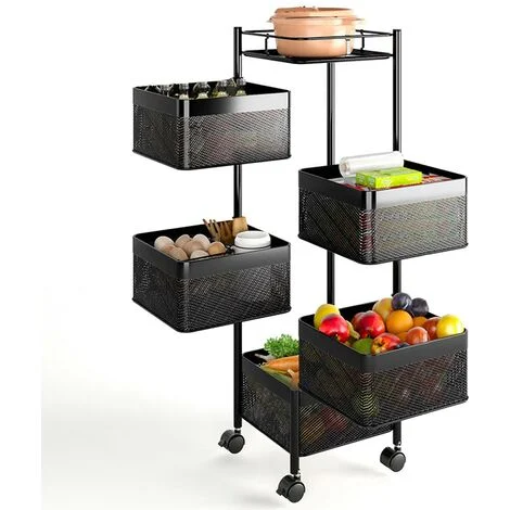 Carrello Trolley Cucina in Metallo 6 Ripiani 26x85 4 Ruote Salvaspazio Nero