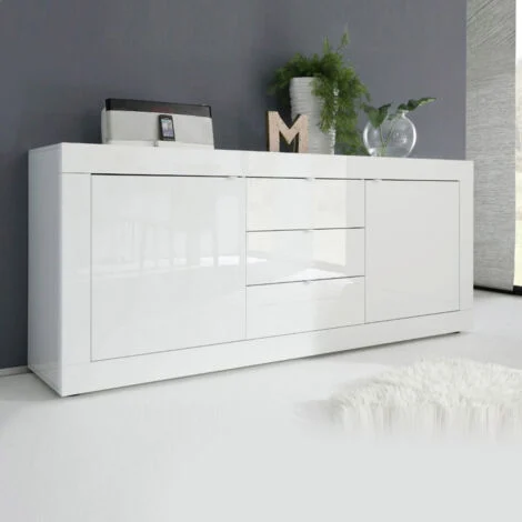 Madia linea Basic con 2 ante e 3 cassetti in finitura Bianco laccato lucido