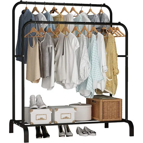 FREOSEN Appendiabiti Appendiabiti Appendiabiti per Guardaroba Doppie Aste con Ripiano per Scarpe Nero 11054150cm