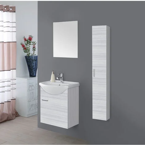 Composizione Bagno Mobile e Specchio 1 Anta 56 cm Grigio Modello Stella