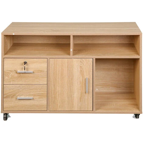 Mobile Porta Stampante Legno 3 Mensole 2 Cassetti con Chiave Armadietto Ufficio