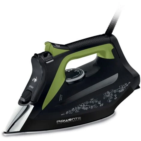 Rowenta DW6330D1 Eco Intelligence Ferro a Vapore, Distribuzione Ottimale del Vapore, 2500 W di Potenza, Tempo di Riscaldmento Rapido, 300 ml, Nero/Verde