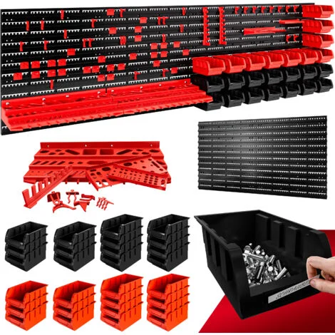 DEUBA® Pannello Preforato per Utensili 95x54cm Ampliabile 94pz. 60 Ganci 2 Vassoi 28 Box Officina