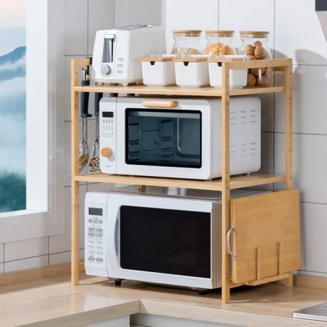 Supporto per Forno a Microonde, con 3 Ripiani, 4 Ganci ,Mensola Microonde, Organizzatore per Cucina, 523765 cm