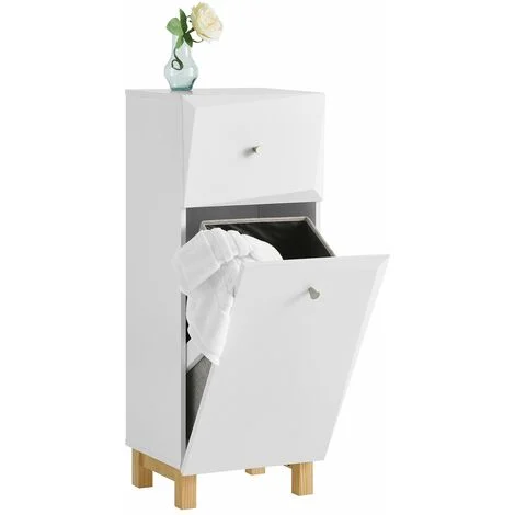 Mobile Lavanderia Con Sacchi Portabiancheria Pieghevoli Cesto Portabiancheria Mobile Da Bagno 30x30x90 Cm BZR93-W SoBuy