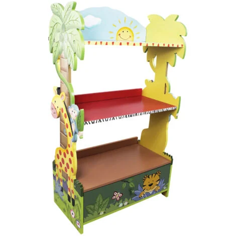 Libreria per Bambini Scaffale Legno Cassapanca Sunny Safari FantasyFields W-8268A