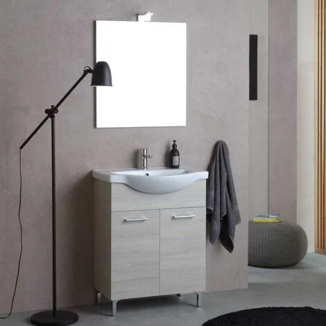 Mobile Bagno A Terra 65 Cm Quercia Grigio Effetto LegnoRimini