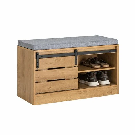Scarpiera Con Ante Scorrevoli Scarpiera Con Porta Fienile, Portascarpe Con Cuscino Stile Vintage L80xP35xA48cm Naturale FSR120-N SoBuy