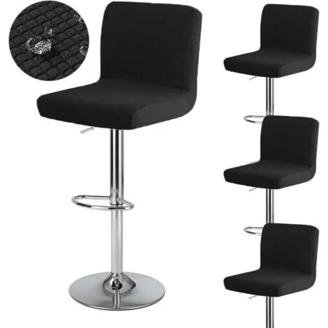 Coprisgabello da bar nero in 4 pezzi con schienale, 35 cm (P) x 35 cm (L) x 30 cm (A), coprisgabello girevole alto, lavabile, elasticizzato e impermeabile.