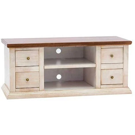 Porta Tv Classico con 4 cassettini Colore Anticato Bianco e Noce
