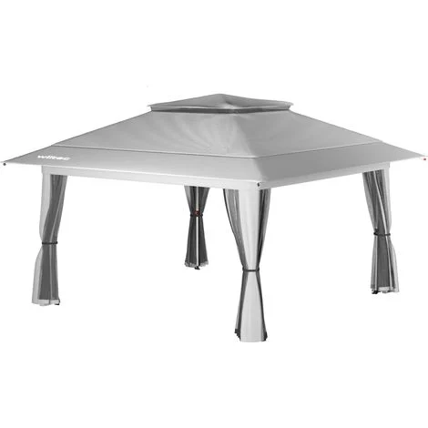Wiltec Gazebo pieghevole con zanzariera, grigio chiaro 4 x 4 m, impermeabile, UV 50+, Tendone per feste