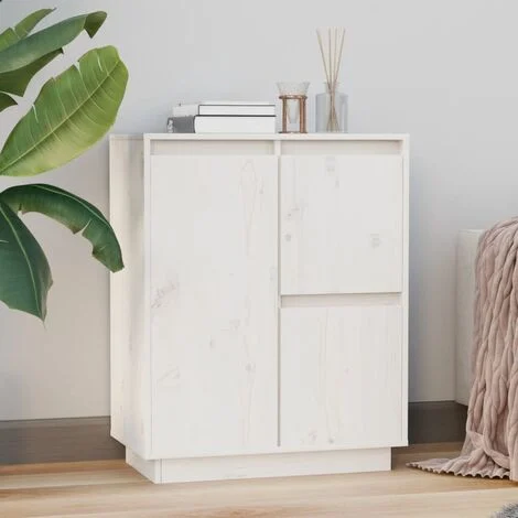 vidaXL Credenza Bianca 60x34x75 cm in Legno Massello di Pino