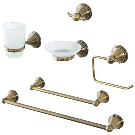Set accessori a muro 6 pezzi in acciaio con finitura bronzo e viti incluseIris