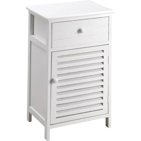 King Home Cassettiera In Legno di Paulownia 40x29x64h cm 1 Cassetto + Anta bianca