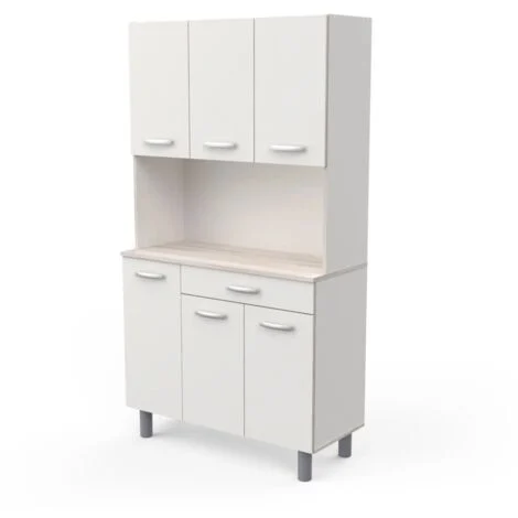 mobile buffet con 6 ante e 1 cassetto bianco e acacia, 101x42,3x185,3 cm