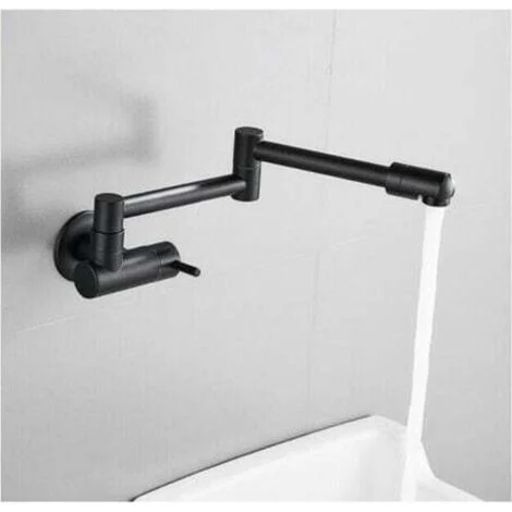 Robinet de cuisine encastré télescopique pliant noir, robinet mural en laiton, mélangeur mural, sortie d'eau froide unique-robinet lavabo vasque