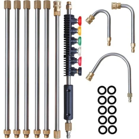 Prolunga per idropulitrice, confezione da 10 lance per idropulitrice con 5 ugelli atomizzatori, 1 asta curva per la pulizia delle grondaie, attacco rapido da 1/4", 4000 PSI