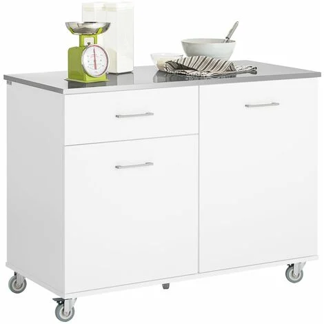 Carrello Da Cucina Isola Cucina Con Piano Di Lavoro Credenza Con Ruote Carrello Bianco 120x56x90cm FKW117-W