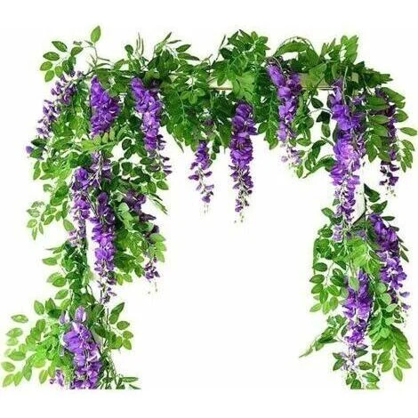 Ghirlande di glicine artificiali, set da 2, fiori artificiali pendenti in seta, piante artificiali per giardino, muro, esterno, verde, giungla, festa, matrimonio, arco, decorazione