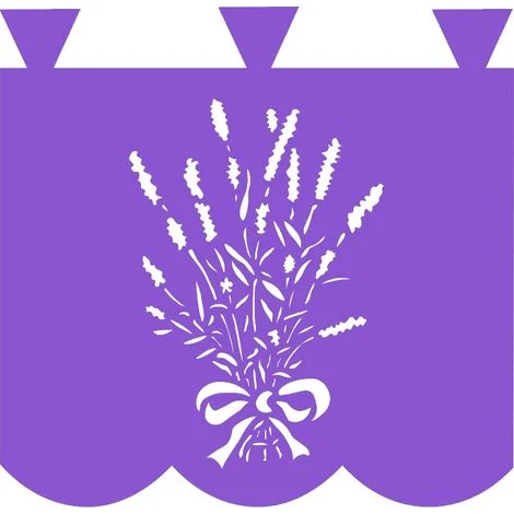 Tenda da cucina color lavanda con motivo floreale traforato viola, 35x35