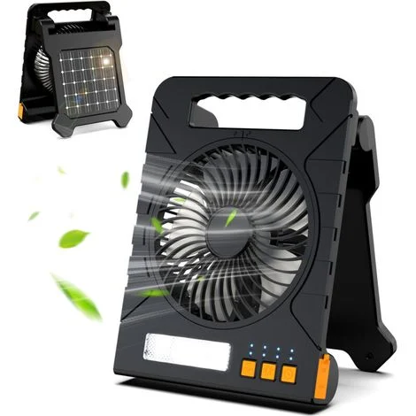 Ventilatore solare da campeggio con luce LED, batteria ricaricabile wireless da 4000 mAh, portatile, con power bank, timer, ventilatore da tavolo silenzioso per tenda