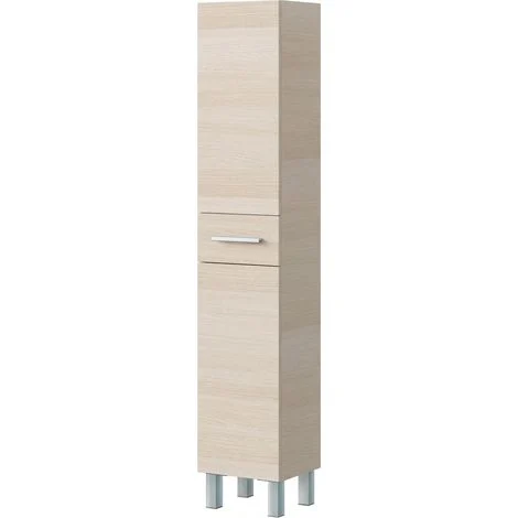 Mobile Alto Da Bagno Con 2 Ante E Cassetto Colonna Mobiletto Armadietto Salvaspazio In Melamina Con Ripiani Regolabili E Piedini In Alluminio Ingresso Lavanderia 182 x 35 x 30.5 Cm Rovere