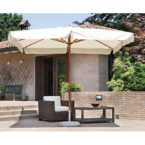 Ombrellone da giardino rettangolare 3x4 mt palo centrale in legno, serie deluxEcrù