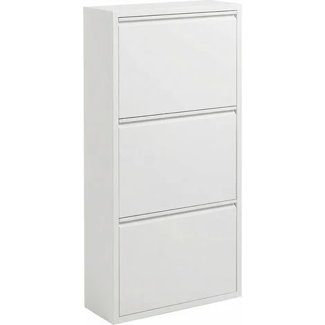 Scarpiera Slim In Metallo 3 Ante A Ribalta Ultra Sottile Salvaspazio Mobile Portascarpe Moderno Ingresso Camera Corridoio 104 x 50 x 15 Cm Colore Bianco