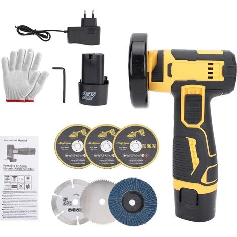 Smerigliatrice angolare portatile da 21 V, utensile da taglio e lucidatura senza fili con 2 batterie ricaricabili, taglia piastrelle multifunzionale, 6 dischi per mattoni, legno, acciaio, pietra, ecc.