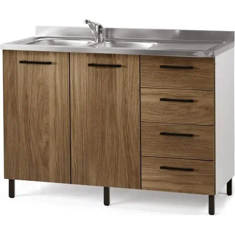 Sottolavello per cucina Noce Naturale 2 ante con cassetti DX Cm 120x50xH 85