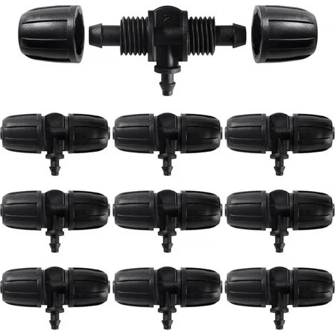 10 connettori a T per tubi con raccordi a barb, connettore a 3 vie per tubi di irrigazione da 8/12 mm a 4/7 mm, connettore a 3 vie per irrigazione a goccia per giardino e prato