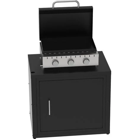 Modulo Plancha Gas GPL 3 Bruciatori per Cucina da Esterno Componibile con Mobile Contenitore, Coperchio e Accensione Piezoelettrica – 85 x 60,7 x H77 cm