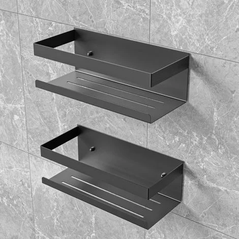 Mensola per doccia senza foratura, 2 pezzi in acciaio inox SUS304, mensola per bagnoschiuma e shampoo (nero),