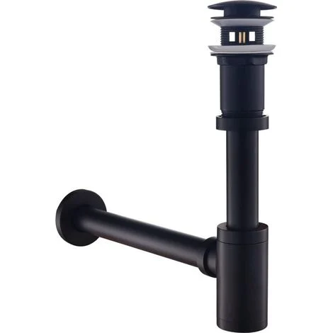Sifone per lavabo nero opaco – Scarico click-clack senza troppopieno – Ottone massiccio resistente al calcare – Altezza regolabile per una facile installazione -Crezuo