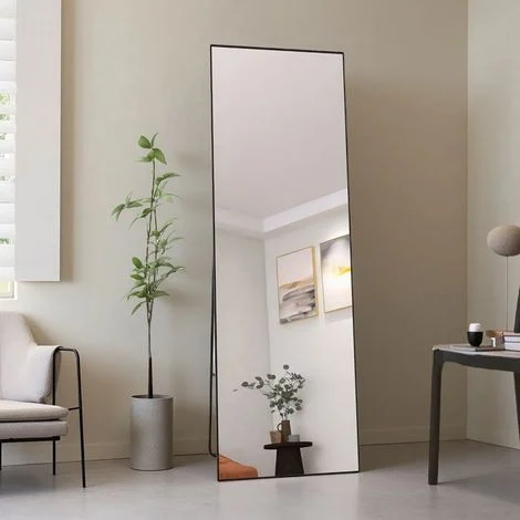 Specchio da Terra - 165 cm - Alluminio Nero - Vetro Temperato - Inclinazione 15°