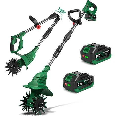 Zappatrice elettrica a batteria (21 V, diametro lama: 16 cm (lama a doppio taglio), profondità di taglio: 150 mm), manico pieghevole da 130 cm, con due batterie