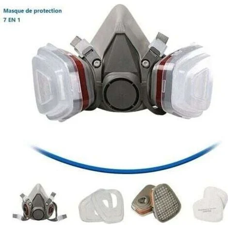 Maschera protettiva 7 in 1, maschera per verniciatura, riutilizzabile, con filtro antipolvere, maschera antigas respiratoria con filtro spray, per verniciatura, lavoro, prodotti chimici, fai da te