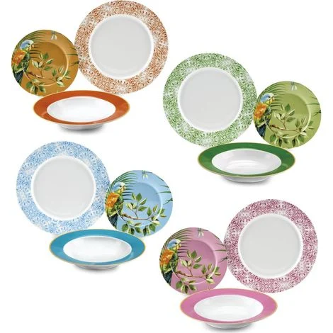 Fade Parrot servizio piatti 12 pezzi porcellana colori assortiti