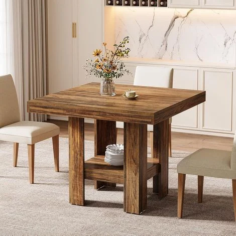 Tribesigns Tavolo da Pranzo, Tavolo da Cucina, 80 x 80 x 75 cm, Tavolo da Sala per 2 Persone, per Soggiorno, Cucina, Design Industriale, Marrone