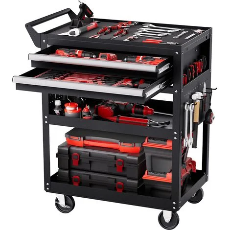 VEVOR Carrello Portautensili a 5 Ripiani con Ruote, Carico 181,4 kg Carrello da Lavoro con 2 Cassetti e Pannello Forato, Organizzatore per Utensili Meccanici con Sistema di Bloccaggio per Garage, Nero