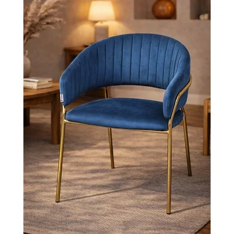 Sedia da pranzo effetto velluto Korinne blu