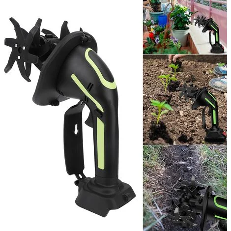 Motozappa elettrica senza fili, 21 V, portatile, alimentata a batteria, 235 giri/min, piccola motozappa elettrica, larghezza/profondità di lavoro 10/10 cm, coltivatrice per orti, cortili e giardinaggi