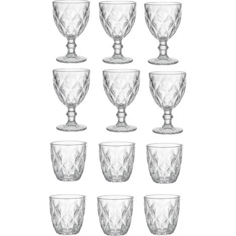 Set 12 Bicchieri 6 acqua 6 vino calici con piede in Vetro trasparente da tavola Eleganti Stile Raffinatezza in casa per Ogni Tavola e Occasione bar hotel ristorante