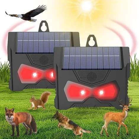 Confezione da 2 repellenti per animali da esterno ad energia solare con luce LED rossa - Deterrenti contro puzzole e volpi, puzzole e procioni