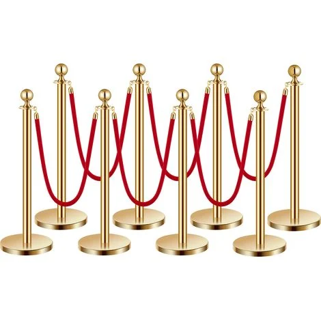 VEVOR Paletto di Sostegno, Set di 8, Barriere di Controllo della Folla con 6 Corde di Velluto Rosso, Coda di Palo di Sostegno in Acciaio Inox Dorato 1,5 m con Base Cava per Festa, Matrimonio, Mostra