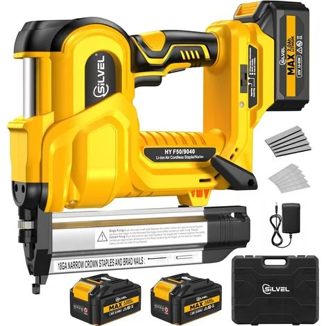 Chiodatrice a batteria Brad da 2", chiodatrice elettrica Brad 2in1 da 21V con 2batterie da 2,0Ah,1000chiodi, punti metallici da 18GA,profondità regolabile per la lavorazione del legno